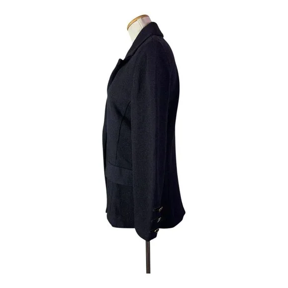 Vintage Austin Reed Size 4 Dark Navy Heavy Knit Double-Breasted Blazer Jacket - Picture 8 of 13